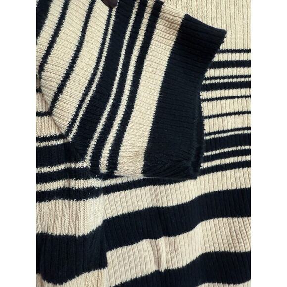 y2k V-neck Tan Black Striped Short Sleeve Sweater Womens M | 90s Office Merona - Picture 3 of 6